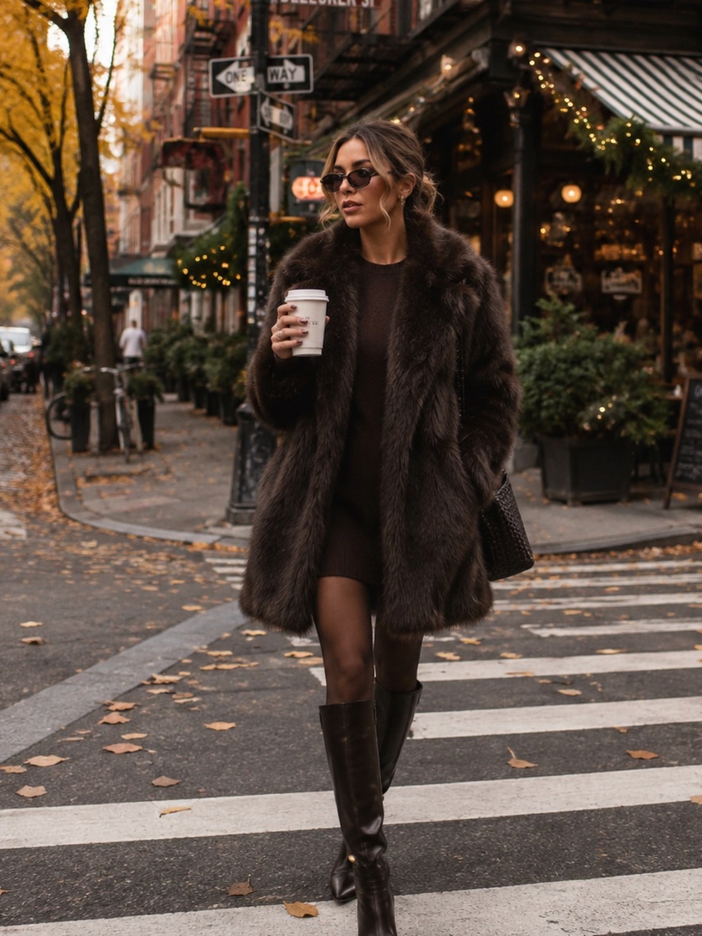 Glam faux fur coat vintage style jacket oversized brown